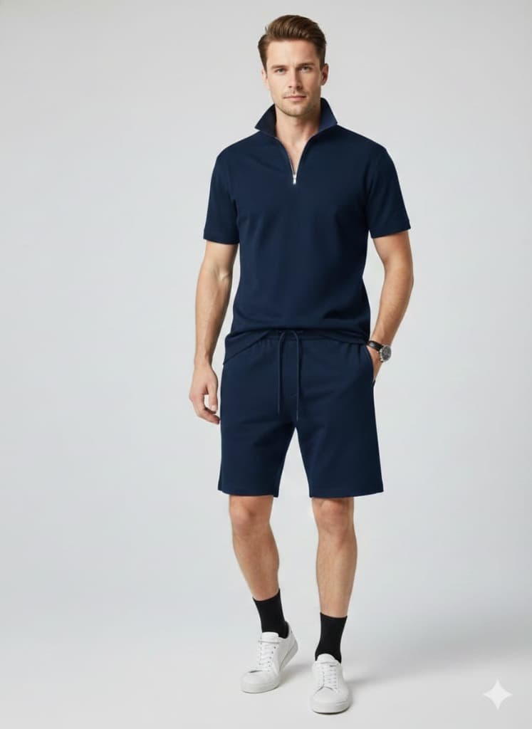 The Signature Pique Quarter-Zip & Shorts Set